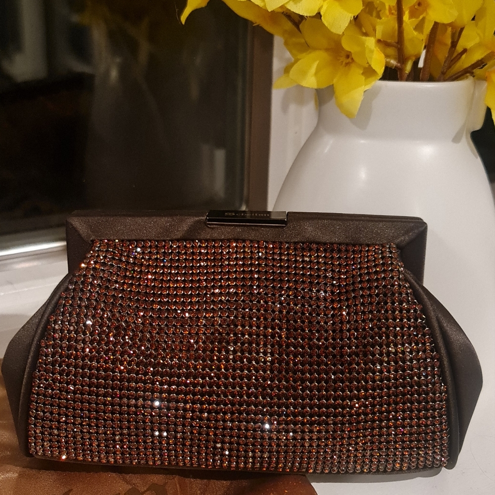 Authentic Scheilan Firenze Satin Rhinestone Clutch/Crossbody BRAND NEW